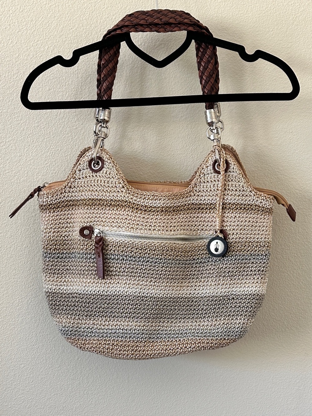 The Sak Tan Brown Woven Braided-Handle Hobo Shoulder Tote Bag - Picture 2 of 16